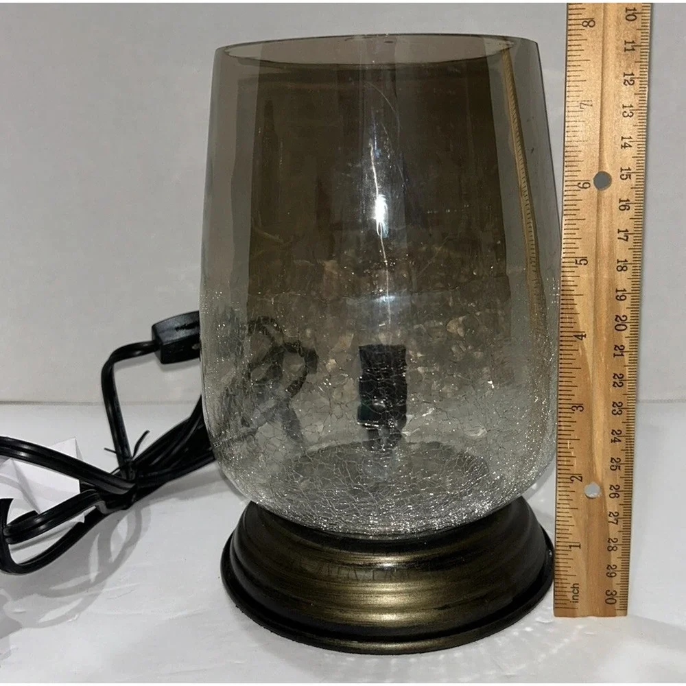 Crackle Glass Lamp‎ Nightlight With Bronze Base BOHO Romantic Glow New